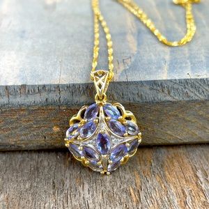 14k Gold, Iolite & Diamond Necklace